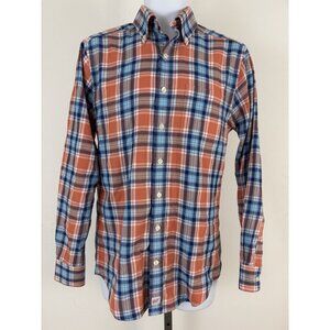 VINEYARD VINES Men's Orange/Blue Plaid Slim Fit Murray Long Sleeve Shirt Sz S